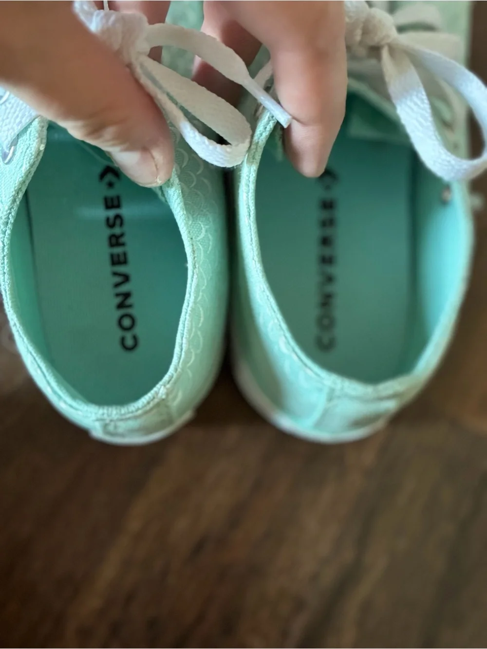 Converse All Star Youth Mint Green Textured Sneakers Size 2